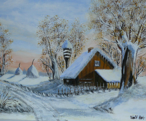 Ház a havas út szélén